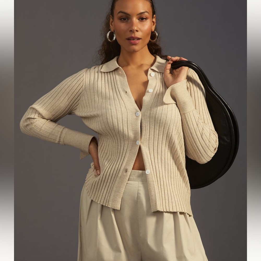 Anthropologie Beige Ribbed Cardigan